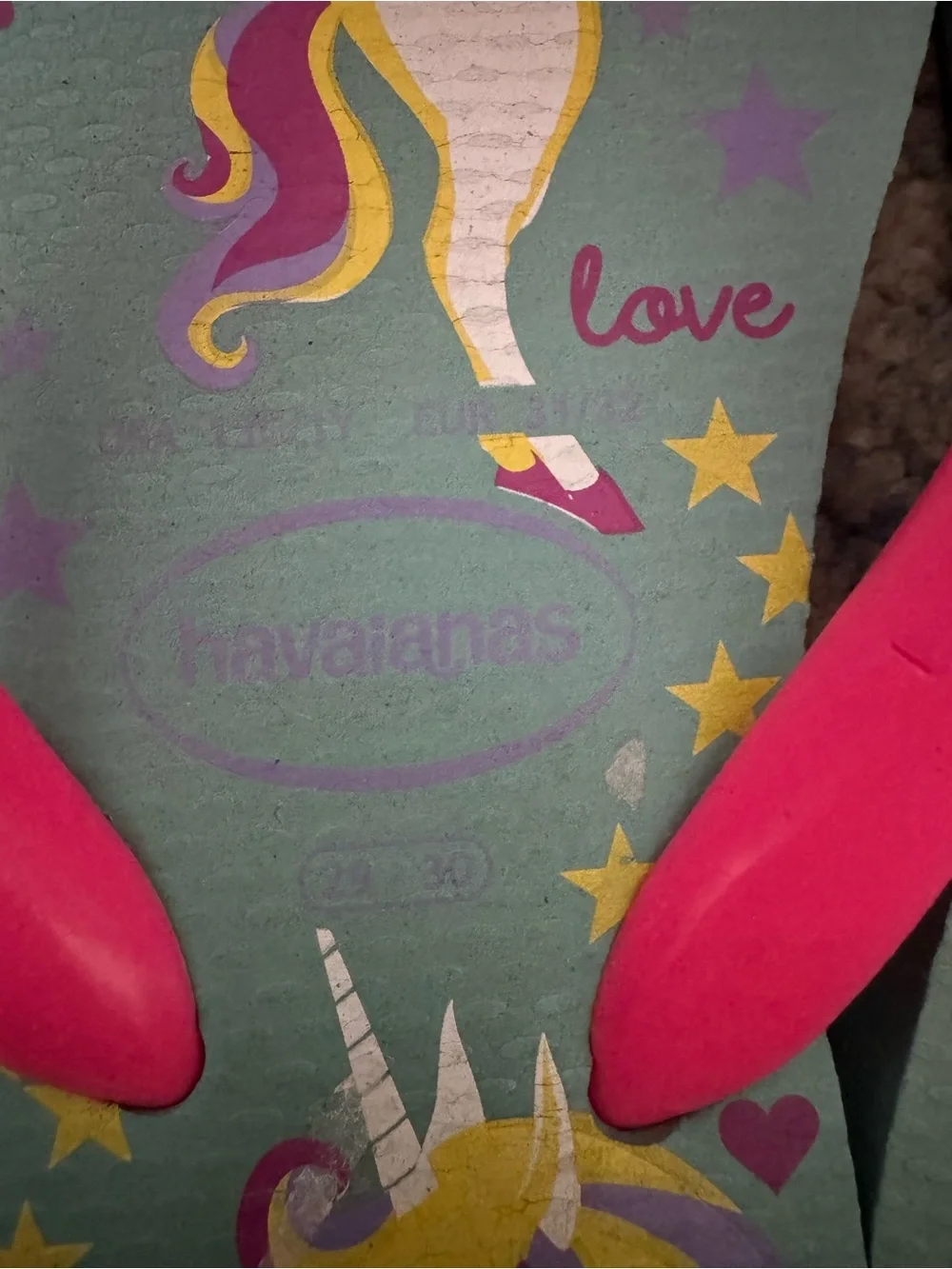 Havaianas Kids Unicorn Flip Flops in Teal and Bright Pink